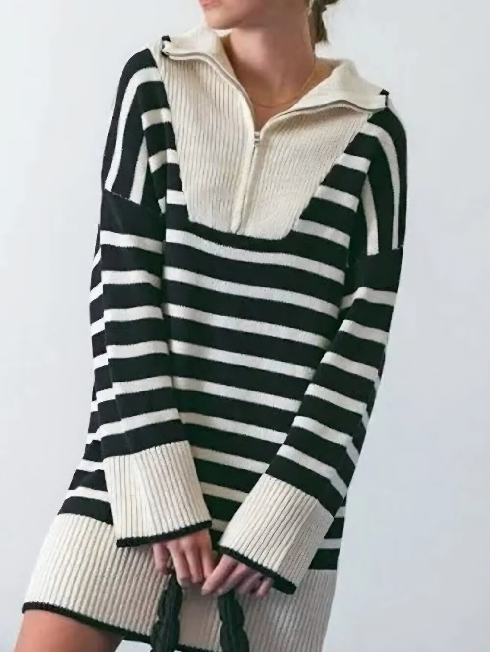 Blu Pepper Striped Collared Half-Zip Sweater Dress Size Small